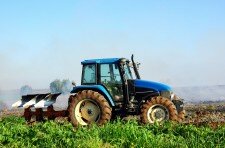 Blue tractor in portuguese field